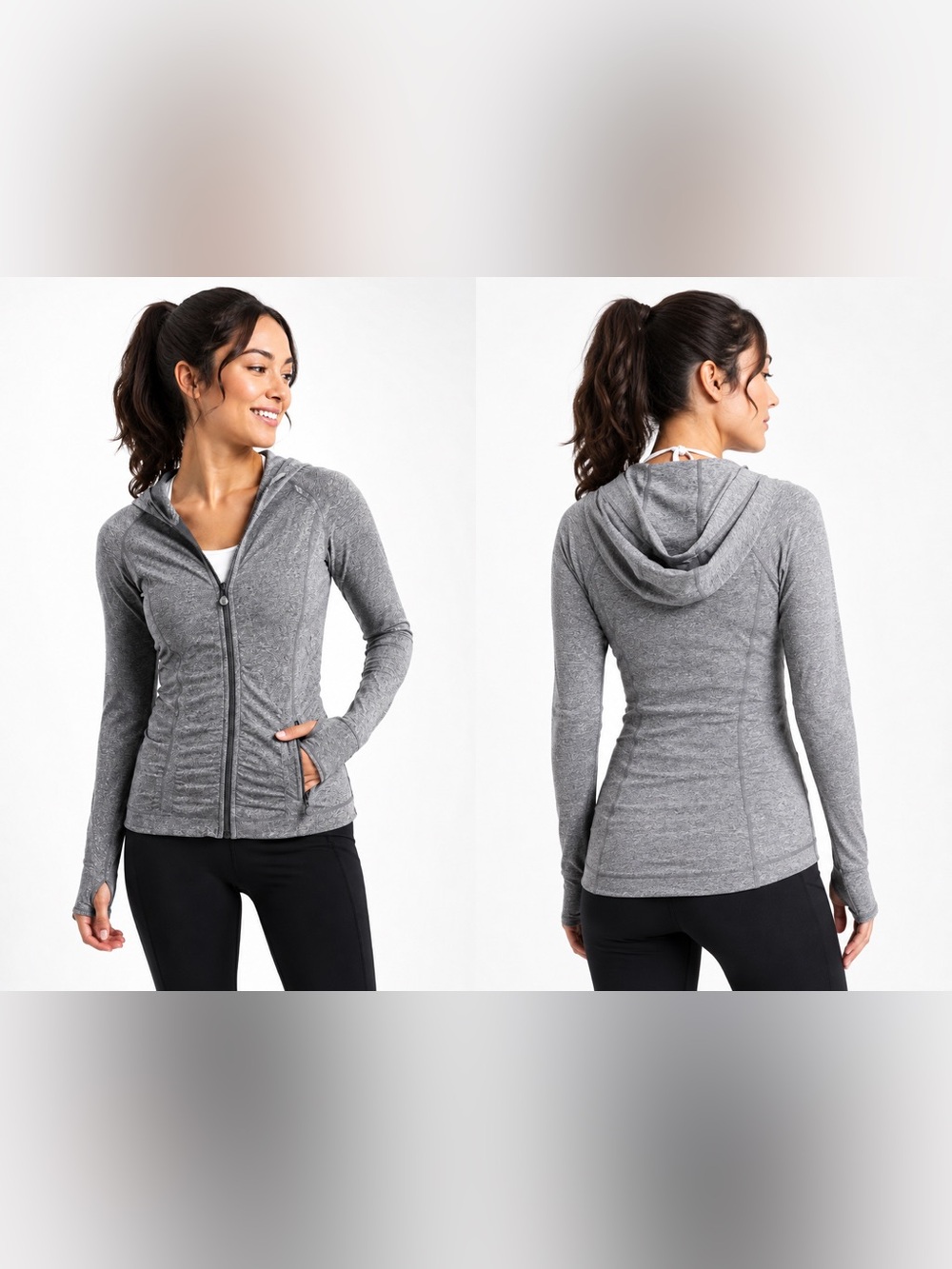 Athleta Gray Heather Full Zip Hooded Activewear Jacket